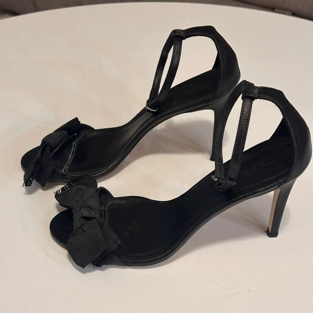 J. Crew Black Fabric Bow Stiletto Heel Sandals